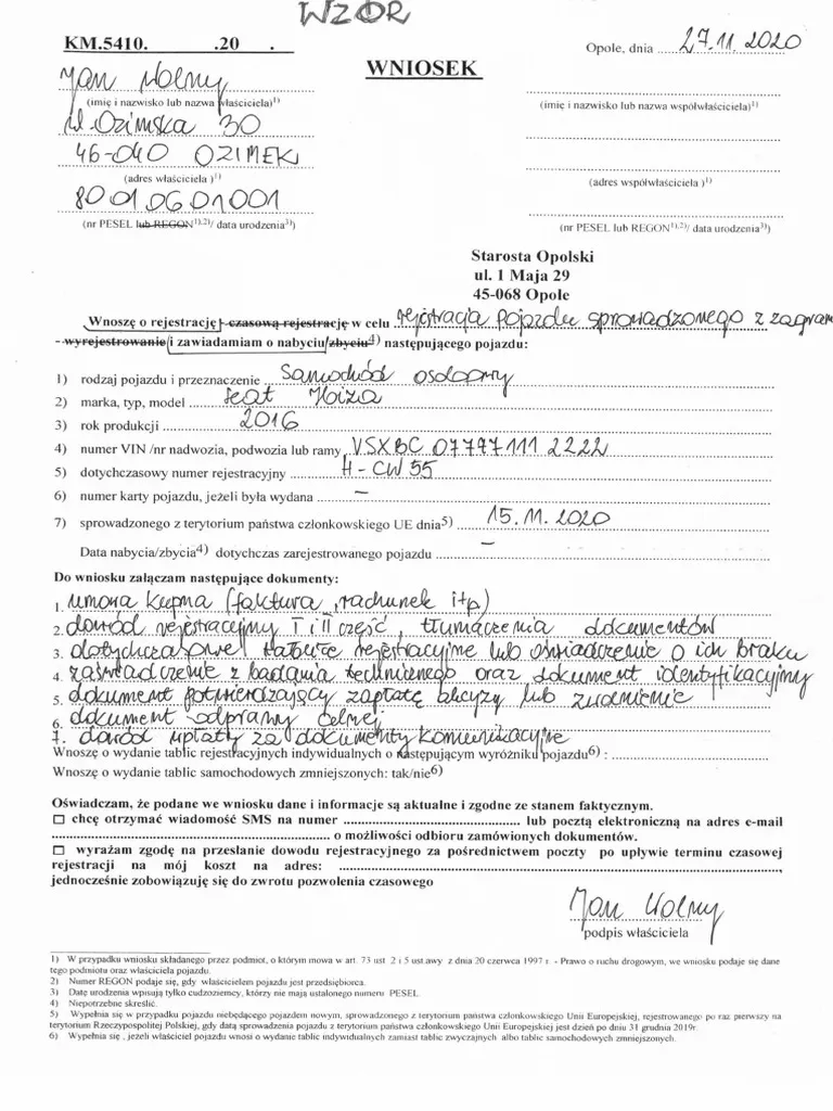 Wzór wniosku o rejestrację pojazdu – jak wypełnić i gdzie go pobrać?