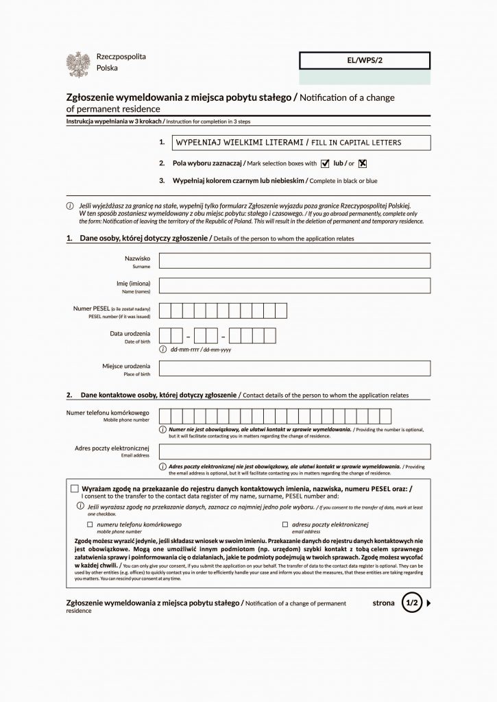 Wzór wniosku o wymeldowanie z pobytu stałego bez zgody zameldowanego