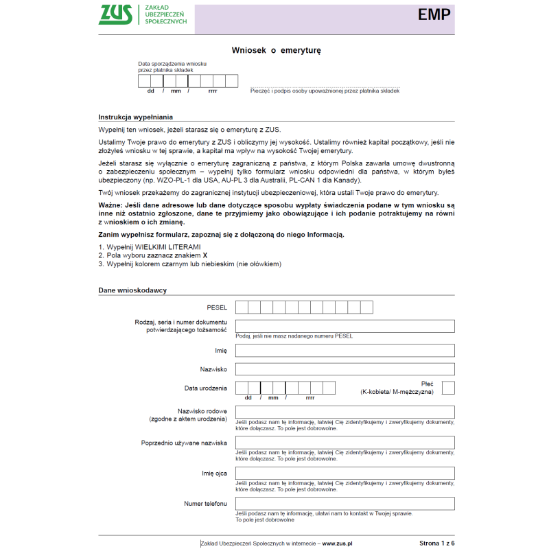 Wzór wniosku o rekompensatę do emerytury