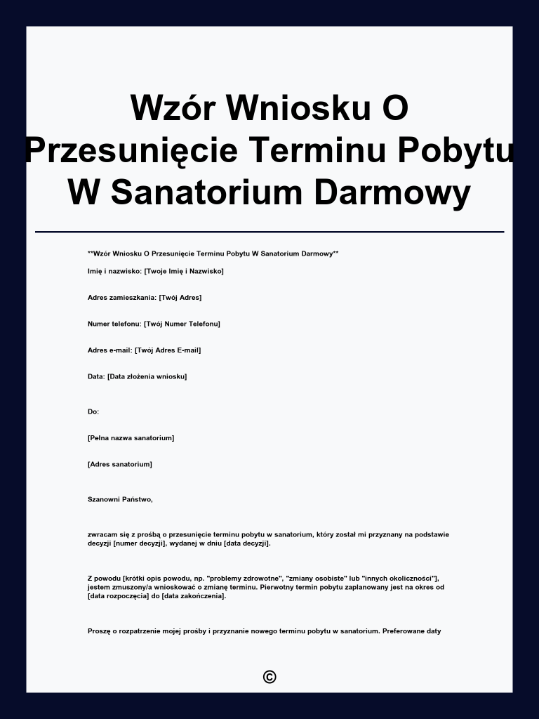 Wzór wniosku o przesunięcie terminu pobytu w sanatorium darmowy