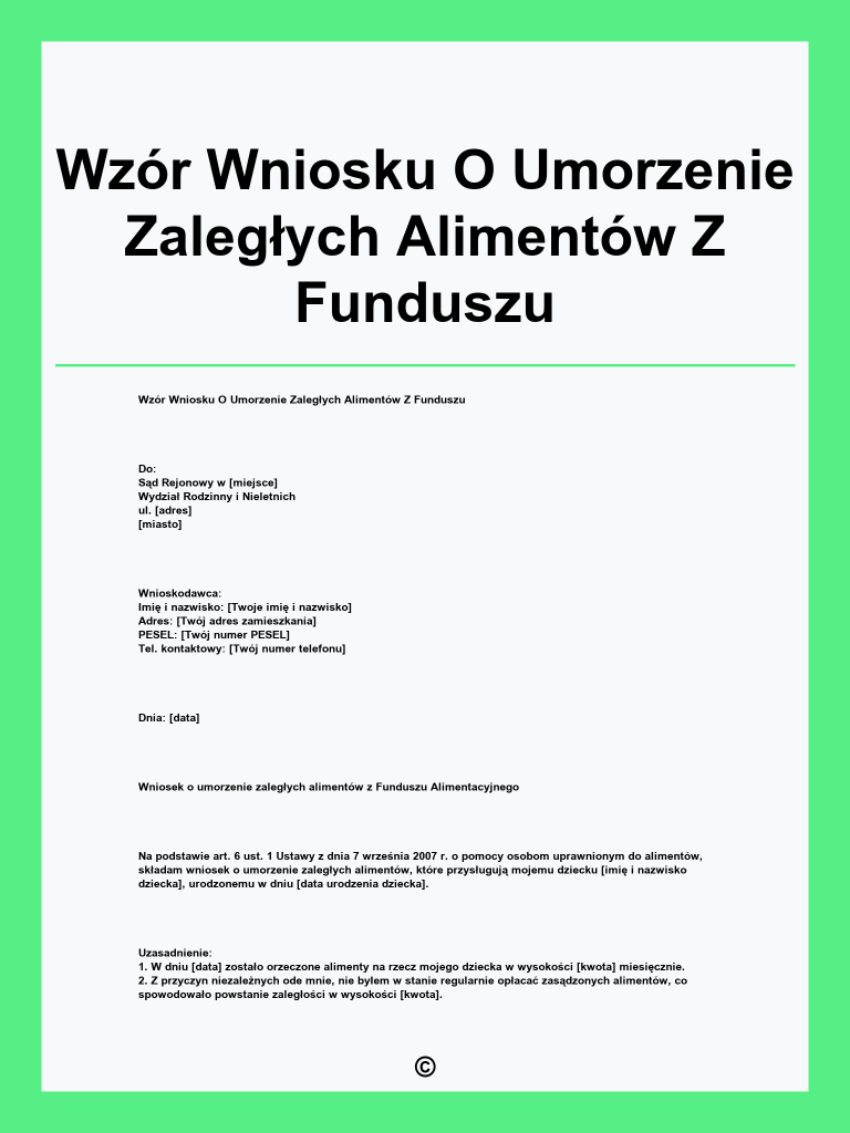 Wzór wniosku o umorzenie zaległych alimentów z funduszu