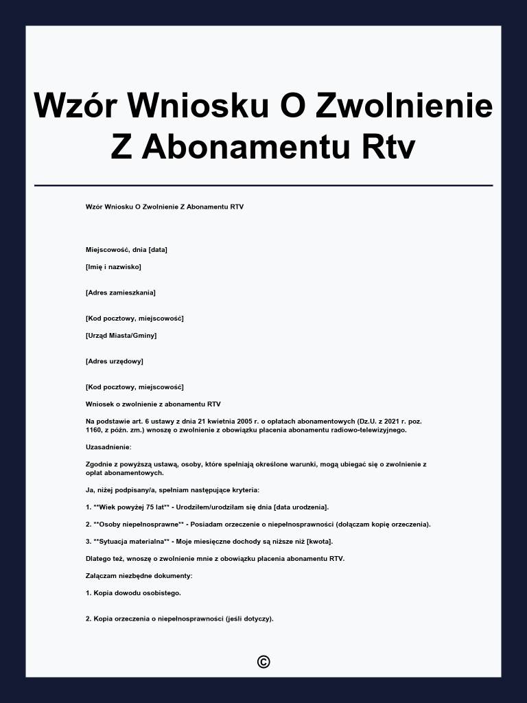 wzór wniosku o zwolnienie z abonamentu rtv